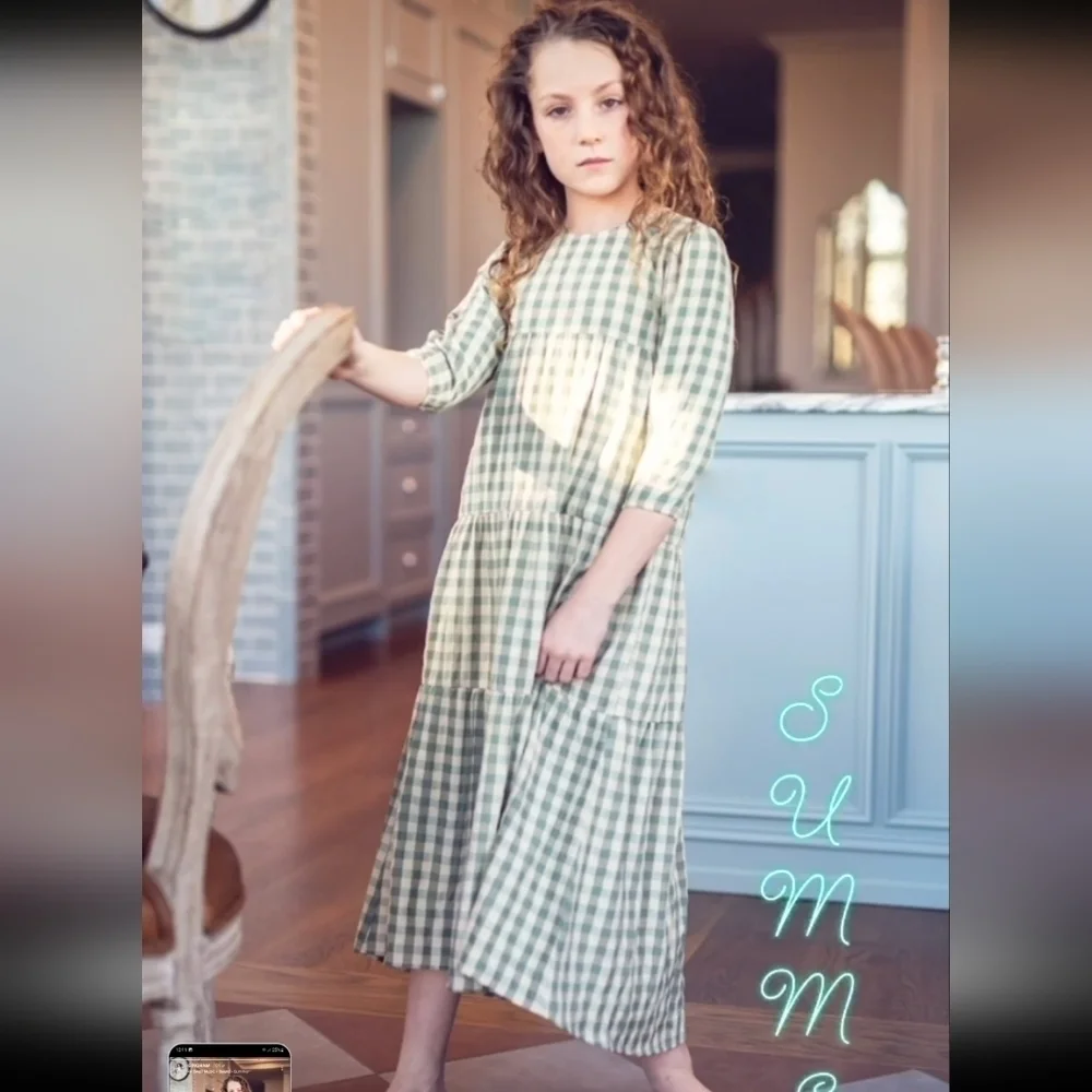 Delicat New York Short Sleeve Gingham Long Robe Dress Slaye/White-Size 6